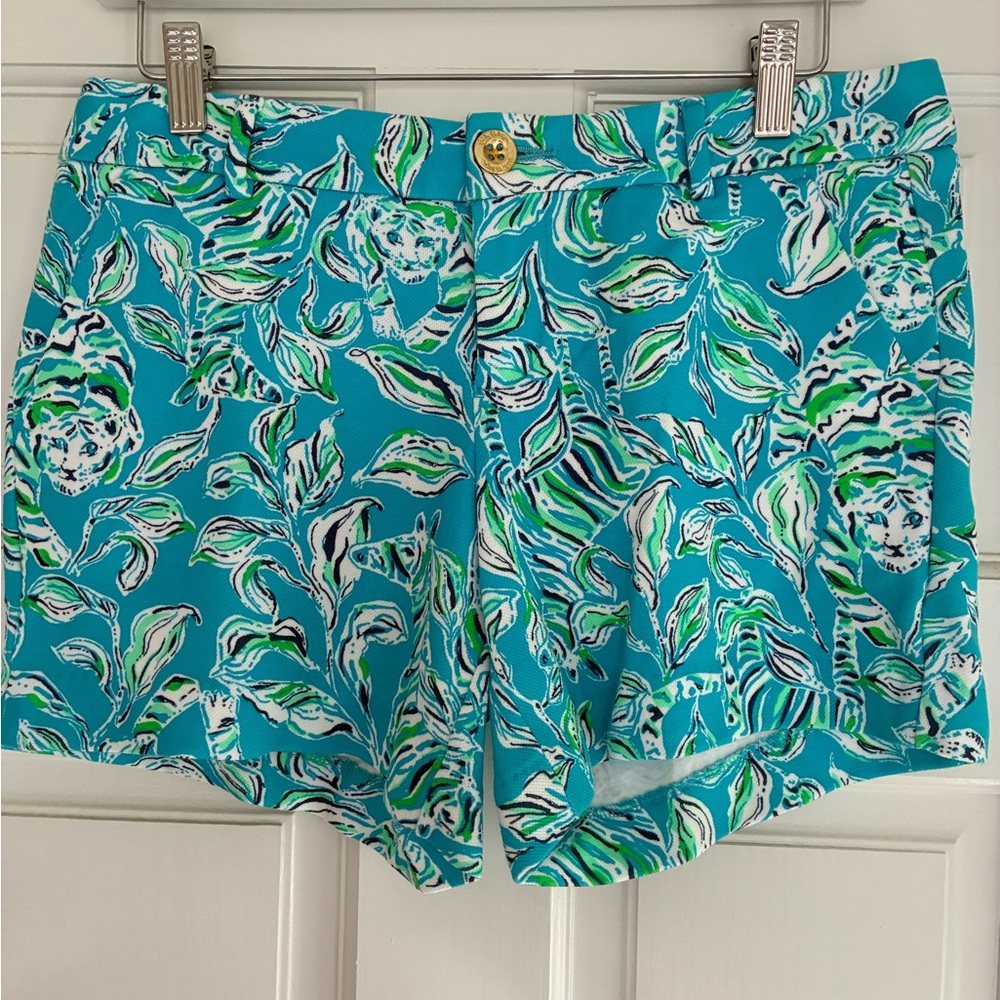 Lilly Pulitzer Blue and Green Leaf Print Shorts